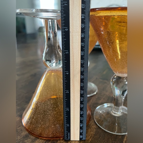 Set of 3 Amber Gold Bubble Martini Glasses Hand-Blown Cocktail Bar - Picture 6 of 8